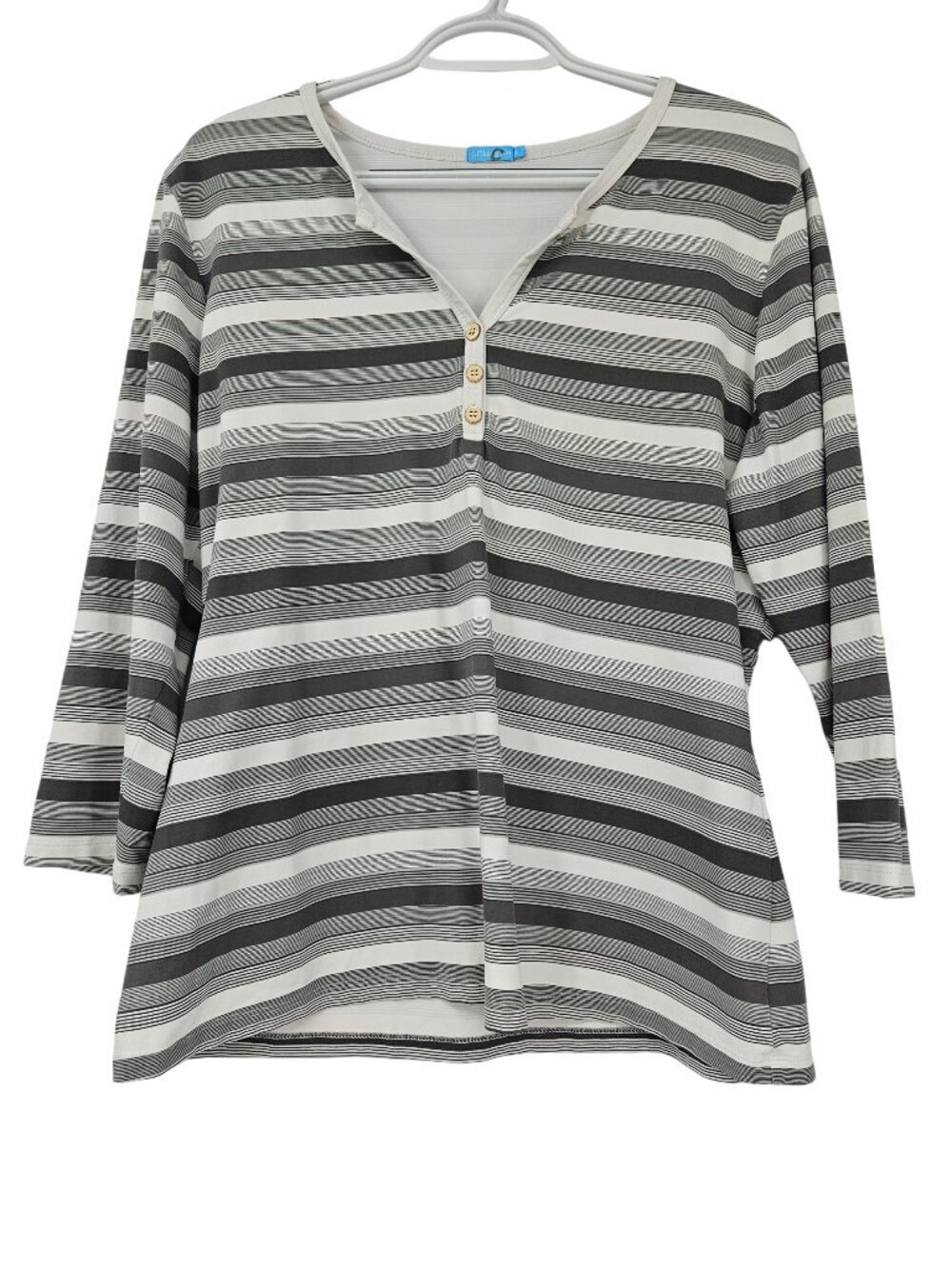J. McLaughlin Lynn Striped Catalina Cloth Henley Top Grey & White Women's Size L
